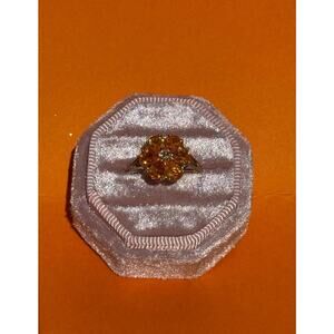 Vintage Citrine Flower Ring with Diamond Accent – 10k gold Floral